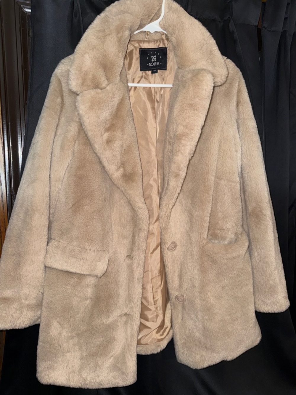 Faux Fur Coat in Beige - Women's Cozy Winter Jacket